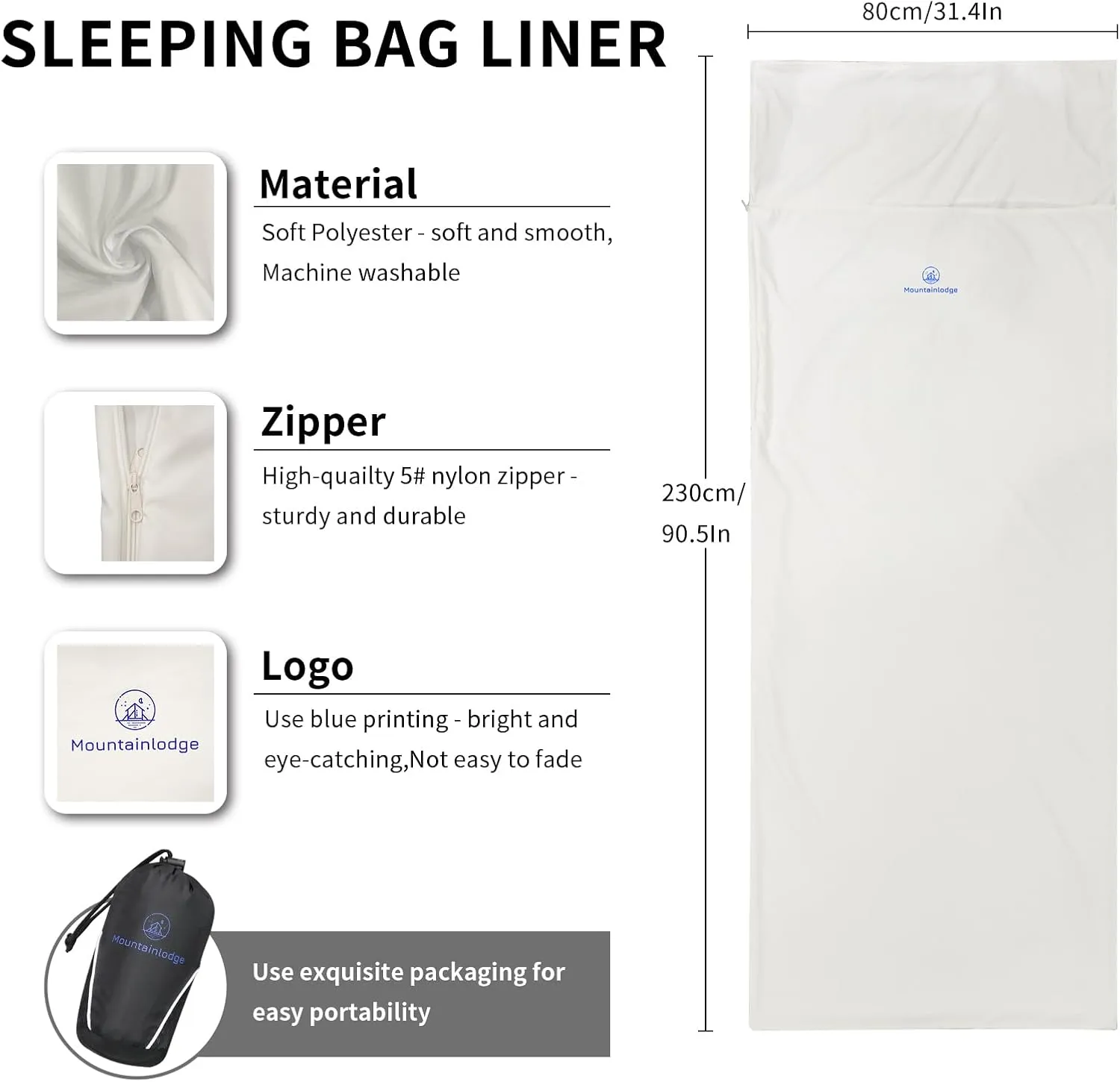 Sleeping Bag Liner for Warm Weather Seasons with Carry Bag - Protable,Lightweight and Skin-Friendly Sleeping Bag for Camping,Hiking and Backpacking.