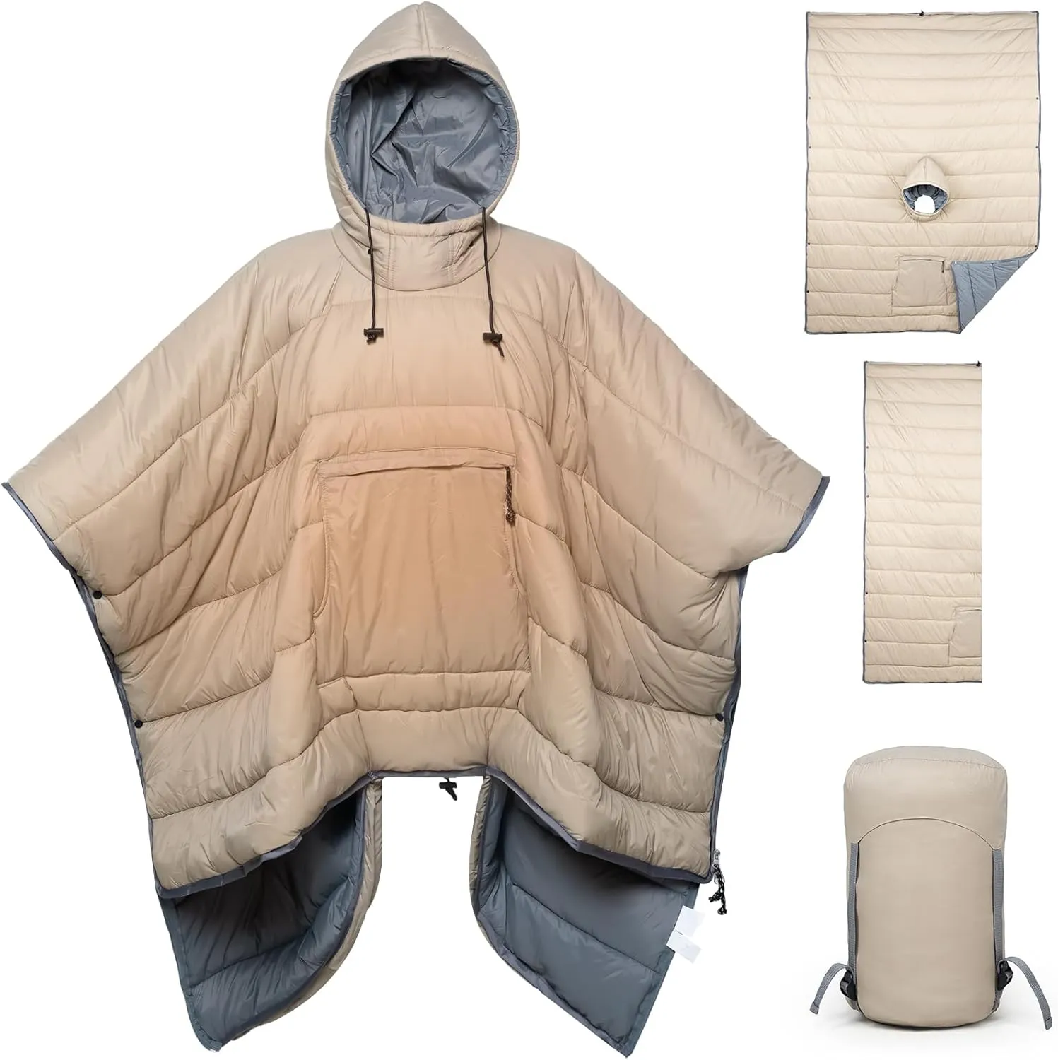 Sleeping Bag Wearable Hooded Blanket - Envelope Lightweight Thermal Cloak Cape Windproof with Premium Stuff Compression Sack for Backpacking Hiking Hunting Fishing Outdoor Sport