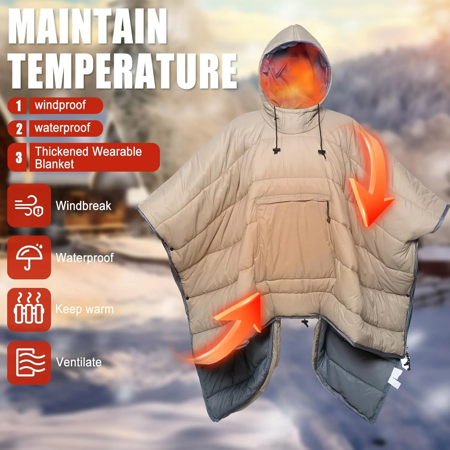 Sleeping Bag Wearable Hooded Blanket - Envelope Lightweight Thermal Cloak Cape Windproof with Premium Stuff Compression Sack for Backpacking Hiking Hunting Fishing Outdoor Sport