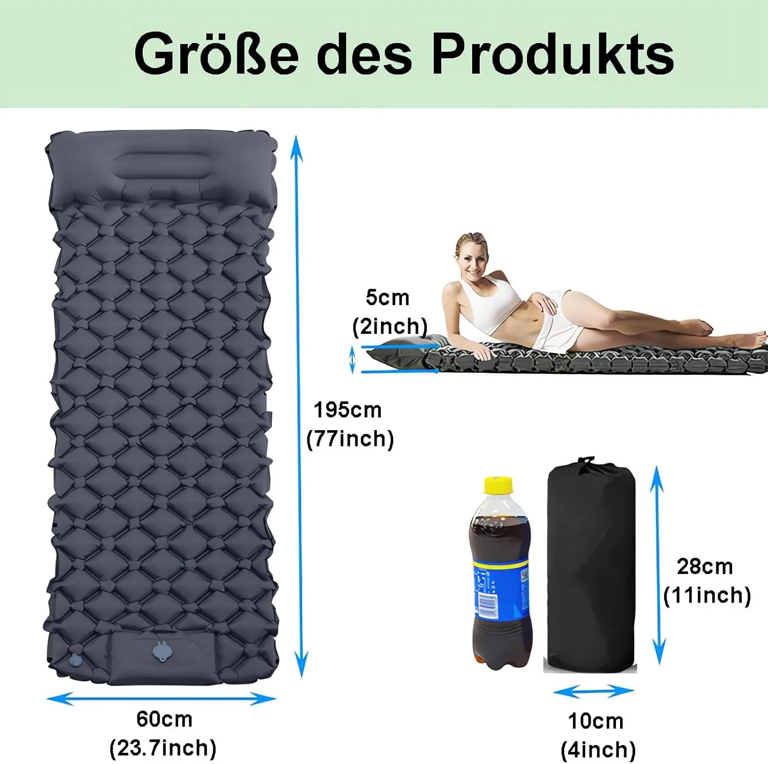Sleeping Pad Camping Self Inflating Inflatable Air Mattress with Foot Press Pump & Integrated Pillow Ultralight Sleeping Pad Waterproof Outdoor Sleeping Mat