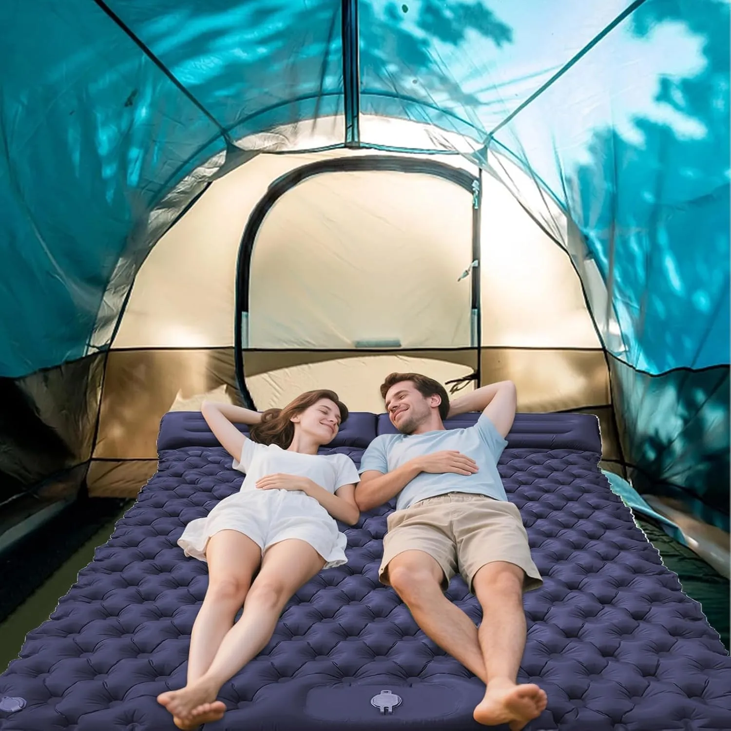 Sleeping Pad - Double Sleeping Mat, ultralightt Camping Mat with Pillow, Double Sleeping Pad, Inflatable Sleeping Mat with Pillow, Portable Backpacking Gear for Outdoor Tent Trekking Hiking Travels