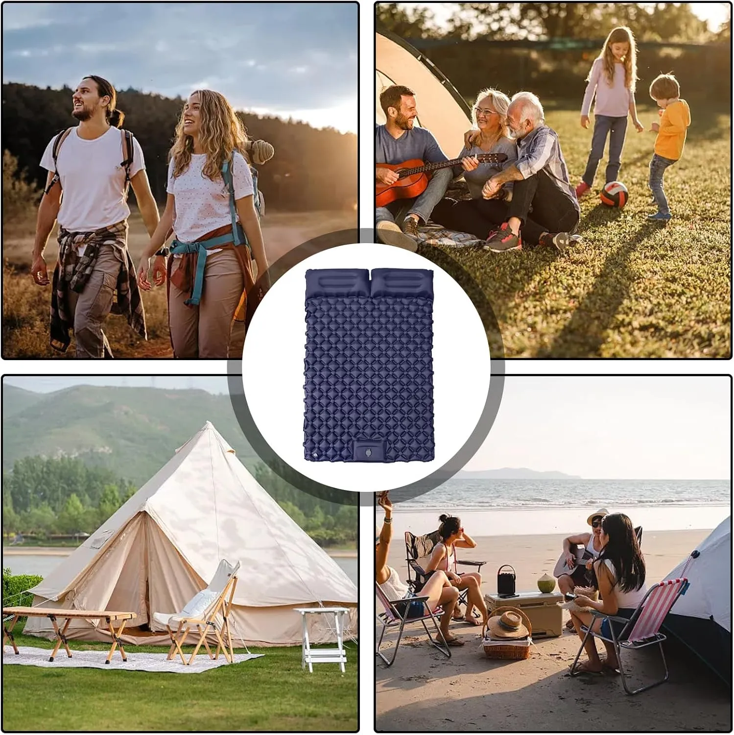 Sleeping Pad - Double Sleeping Mat, ultralightt Camping Mat with Pillow, Double Sleeping Pad, Inflatable Sleeping Mat with Pillow, Portable Backpacking Gear for Outdoor Tent Trekking Hiking Travels