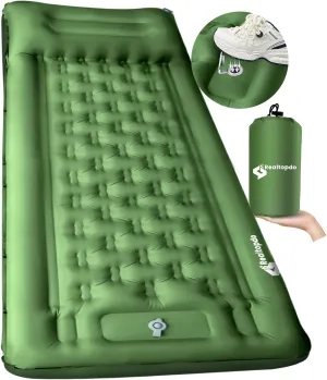 Sleeping Pad - Extra Thick 5'' Camping Mat with Pillow, Self Inflating Pad with Built-in Foot Pump, Inflatable Mattress for Backpacking, Hiking, Traveling (Green)