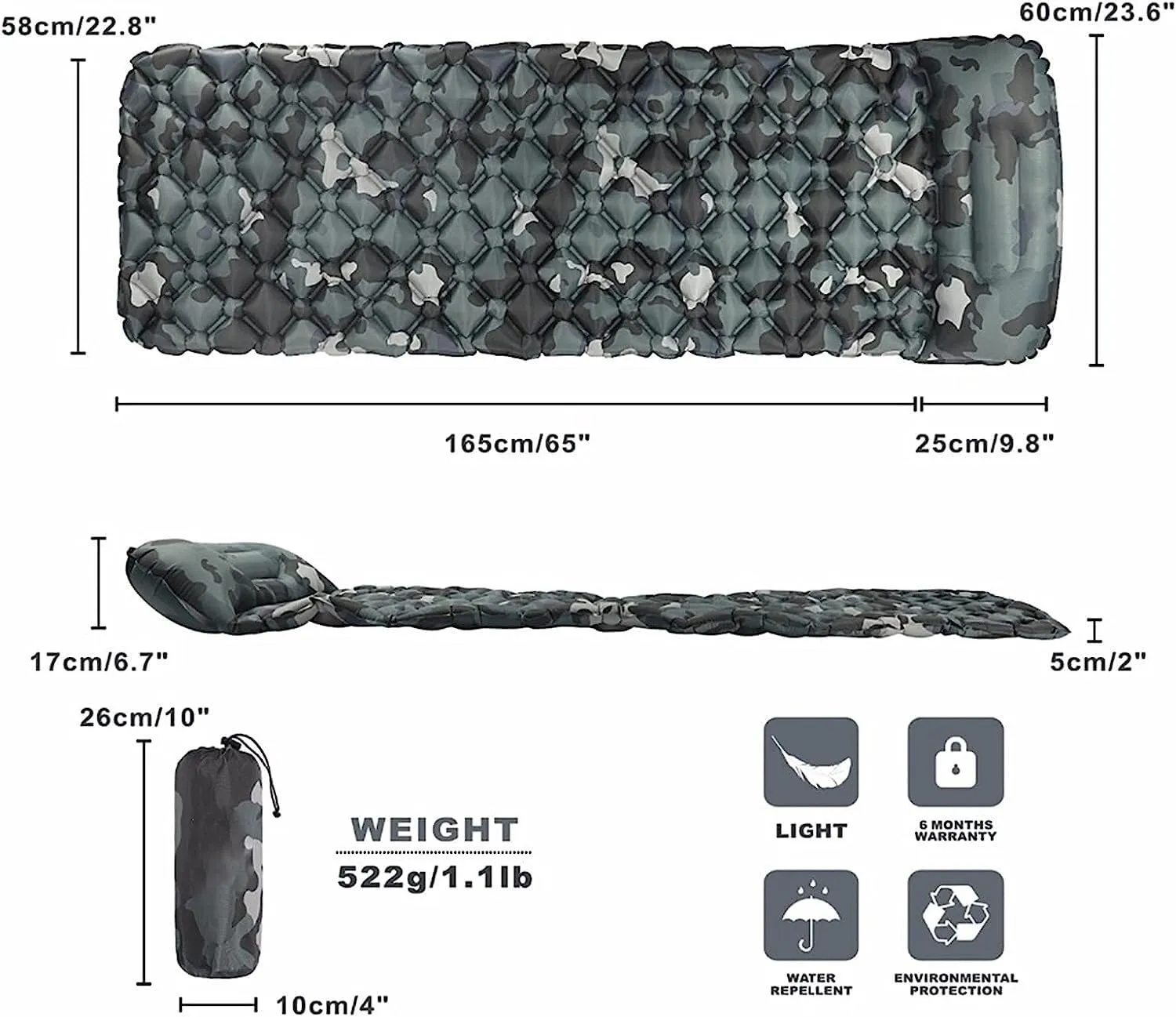 Sleeping Pad Fast Filling Air Bag Camping Mat Inflatable Mattress, Camping Sleeping Mat (Color : A)