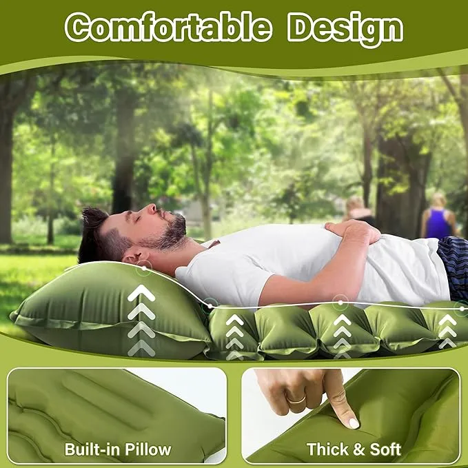 Sleeping Pad for Camping 2 Person, Backpacking Self Inflating Sleeping Pad Double 2 People Ultra Lightweight, Air Inflatable Foldable Camp Hiking Sleep Mat for Outdoor Tent 4 inch Thick, 78 x 55 inch