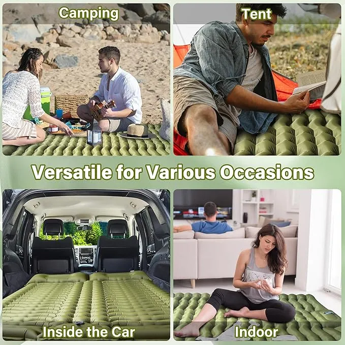 Sleeping Pad for Camping 2 Person, Backpacking Self Inflating Sleeping Pad Double 2 People Ultra Lightweight, Air Inflatable Foldable Camp Hiking Sleep Mat for Outdoor Tent 4 inch Thick, 78 x 55 inch