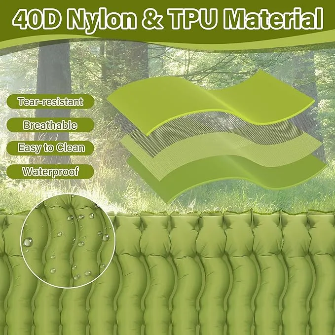 Sleeping Pad for Camping 2 Person, Backpacking Self Inflating Sleeping Pad Double 2 People Ultra Lightweight, Air Inflatable Foldable Camp Hiking Sleep Mat for Outdoor Tent 4 inch Thick, 78 x 55 inch