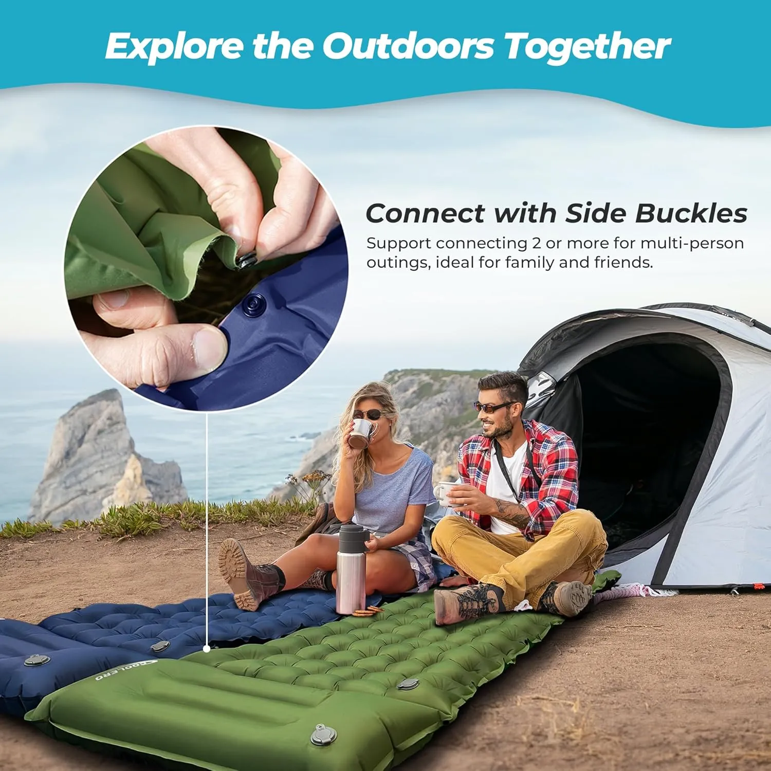 Sleeping Pad for Camping, 4in Thick Insulated Sleeping Pad for Winter, Ultralight Inflatable Camping Mattress with Adjustable Pillow, Compact Built-in Foot Pump Sleeping Mat for Backpacking