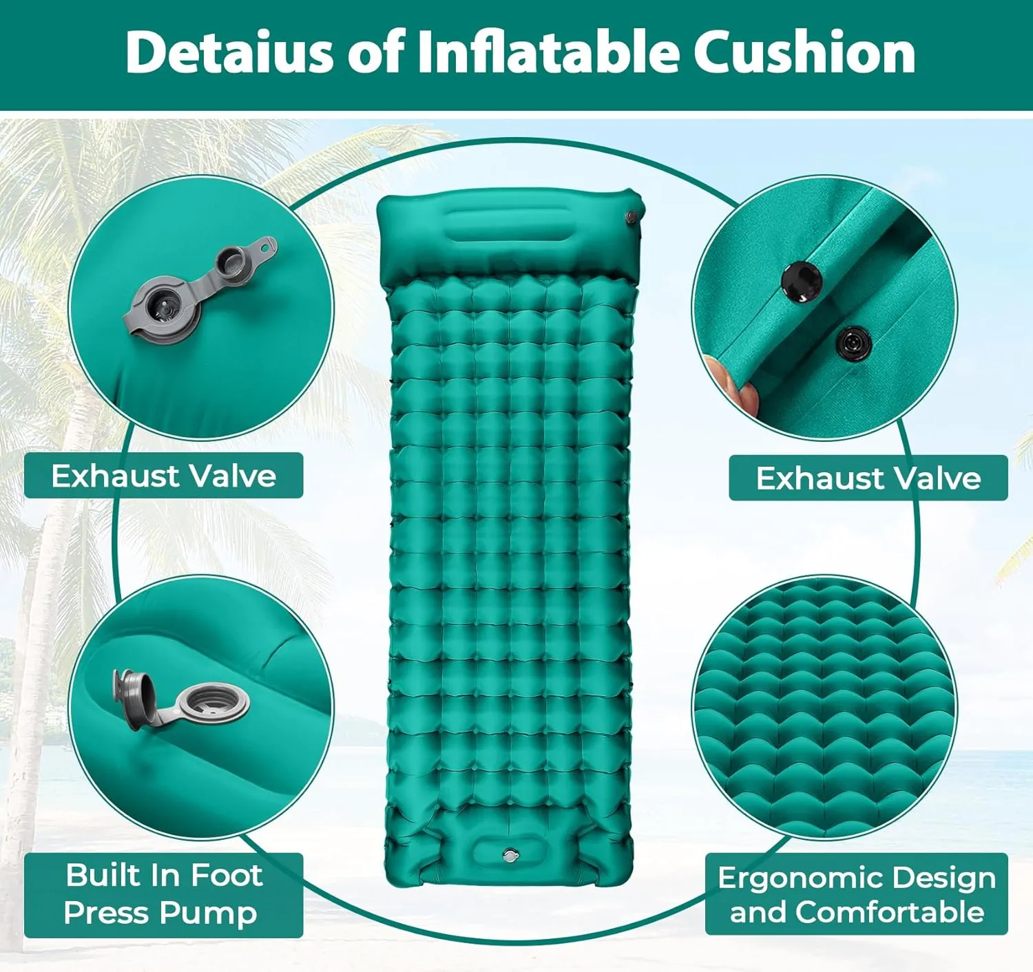 Sleeping Pad for Camping Extra Thick,79"×28" Inflatable Camping Pad Oversized,Waterproof Camping Mat Compact Built-in Foot Pump Pillow,Backpacking Sleeping Pad for Hiking,Tent,Traveling,Peacock Blue