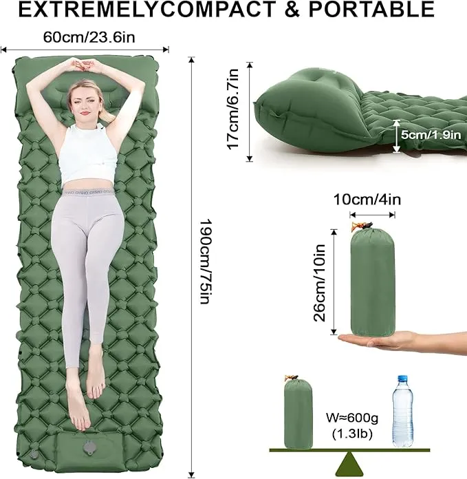 Sleeping Pad for Camping - Inflatable Camping Mat, Ultralight Air Mattress,Built-in Foot Pump Backpacking Sleeping Pad,Compact Sleeping Mats for Camping、Hiking、Traveling (Forest Green)