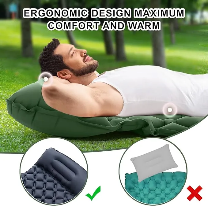 Sleeping Pad for Camping - Inflatable Camping Mat, Ultralight Air Mattress,Built-in Foot Pump Backpacking Sleeping Pad,Compact Sleeping Mats for Camping、Hiking、Traveling (Forest Green)
