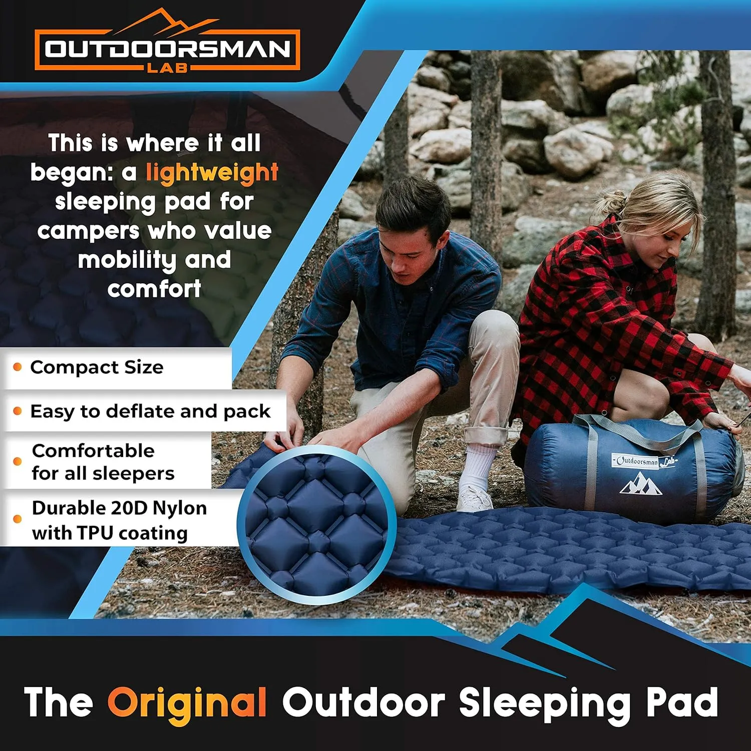 Sleeping Pad for Camping - Patented Camp Mat, Ultralight - Best Compact Inflatable Air Mattress for Adults & Kids - Lightweight Hiking, Backpacking, Outdoor & Travel Gear