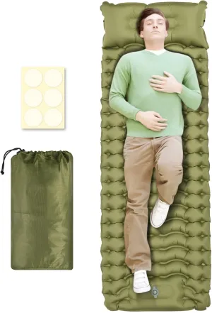 Sleeping Pad for Camping - Self Inflating Single/Double Sleeping Pad with Pillows & Built-in Foot Pump, Portable Ultralight Tent Mattress for Hiking Essentials Gear (Single Sleeping Pad 26''x75'')