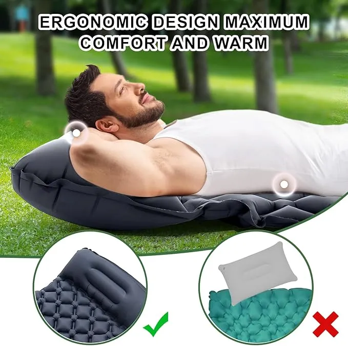 Sleeping Pad for Camping-Ultralight Inflatable Sleeping Pad,Built-in Pumb,Sleeping Mat with Pillow,Camping Mattress for Backpacking,Hiking,Airpad,Carry Bag,Compact&Lightweight Air Mattress