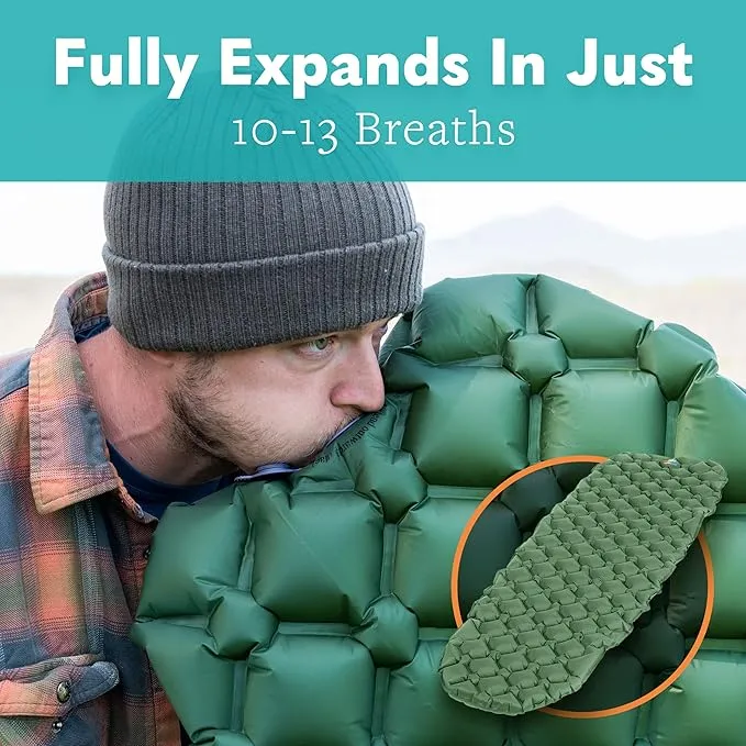 Sleeping Pad for Camping - Ultralight Sleeping Mat for Camping, Backpacking, Hiking - Lightweight, Inflatable Air Mattress - Compact Camping Mats for Sleeping- Green, 1pk