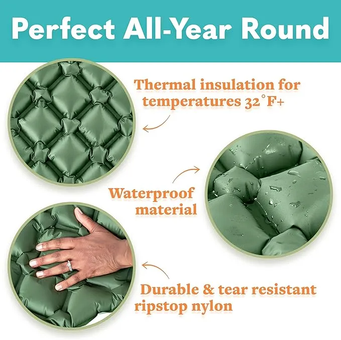 Sleeping Pad for Camping - Ultralight Sleeping Mat for Camping, Backpacking, Hiking - Lightweight, Inflatable Air Mattress - Compact Camping Mats for Sleeping- Green, 1pk
