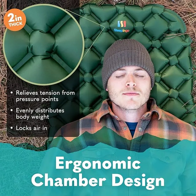 Sleeping Pad for Camping - Ultralight Sleeping Mat for Camping, Backpacking, Hiking - Lightweight, Inflatable Air Mattress - Compact Camping Mats for Sleeping- Green, 1pk