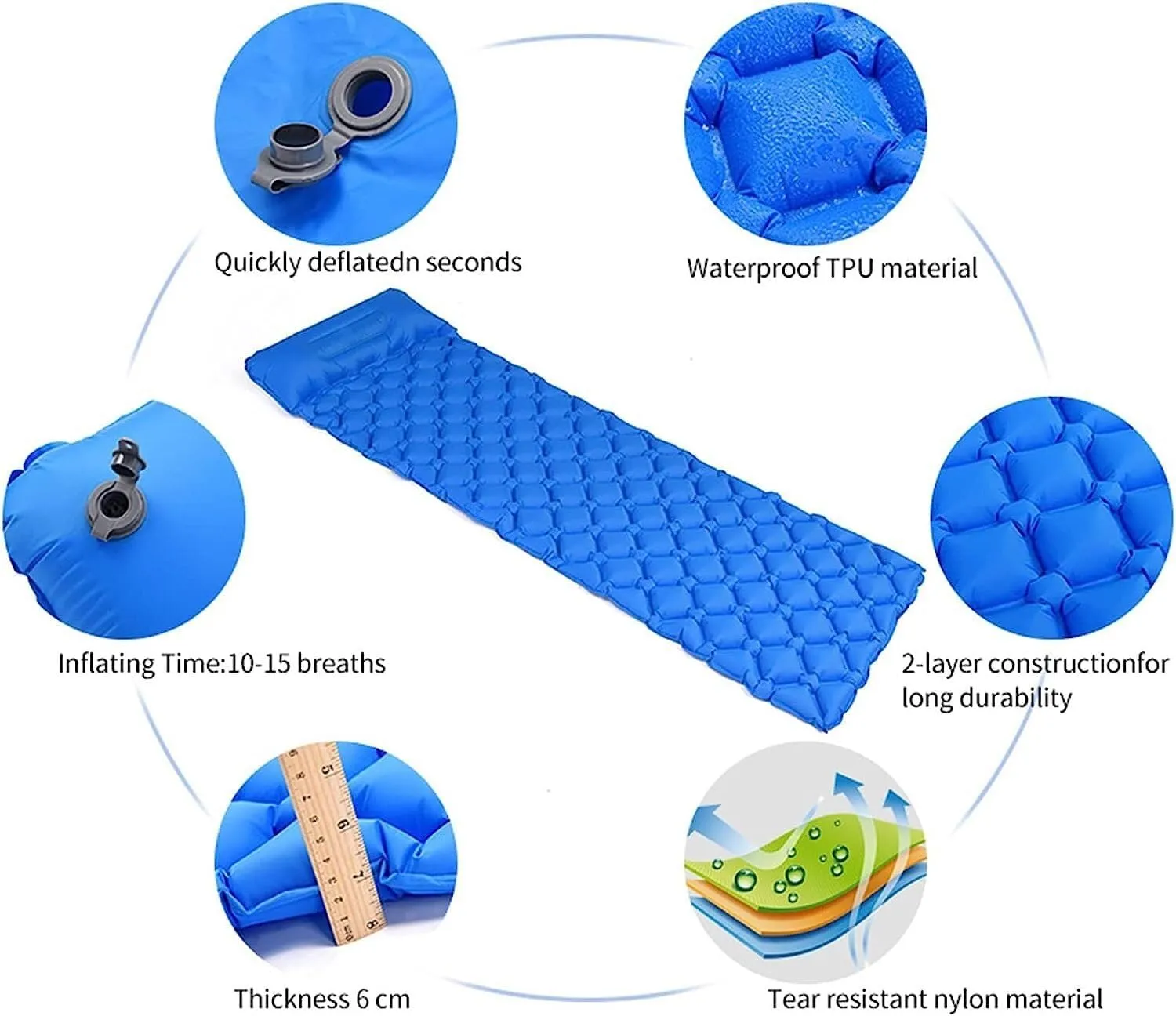 Sleeping Pad Inflatable Air Mattresses Outdoor Mat Furniture Bed Cushion Pillow Hiking, Camping Sleeping Mat (Color : Orange)