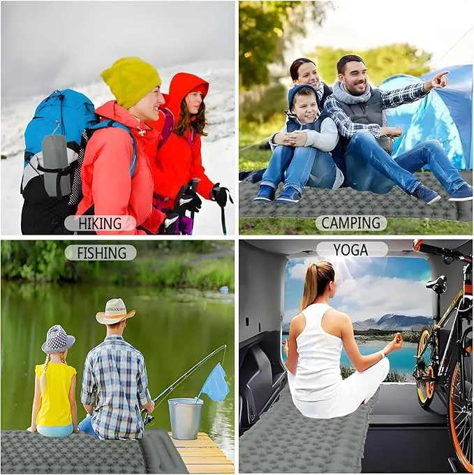 Sleeping Pad Ultralight Inflatable Camping Sleeping Pad with Pillow,Built-in Foot Pump,Lightweight Camping Mattress,Thick 4" Sleeping Mat for Camping Backpacking Hiking (Navy Blue, Single)