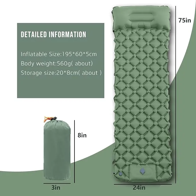 Sleeping Pad – Ultralight Inflatable Sleeping Mat, 75''*24'' Camping Sleeping Pad with Built-in Foot Pump,30s Step to InflateUltimate for Camping, Backpacking, Hiking