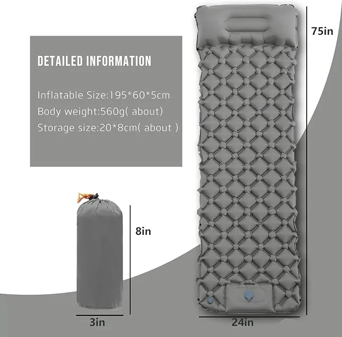 Sleeping Pad – Ultralight Inflatable Sleeping Mat, 75''*24'' Camping Sleeping Pad with Built-in Foot Pump,30s Step to InflateUltimate for Camping, Backpacking, Hiking