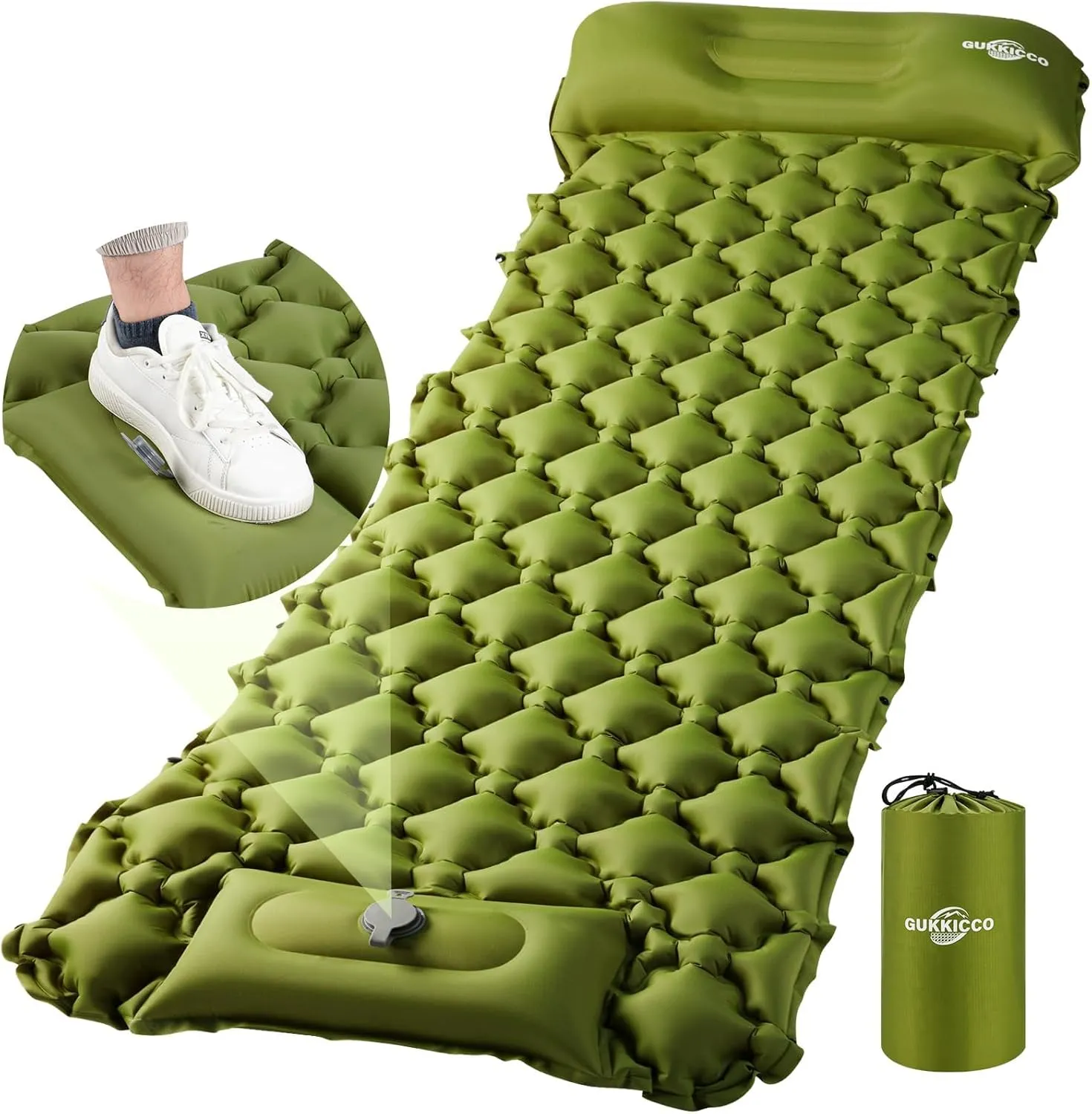 Sleeping Pad Ultralight Inflatable Sleeping Pad for Camping, 80''X25'', Built-in Pump, Ultimate for Camping, Hiking - Airpad, Carry Bag, Repair Kit - Compact & Lightweight Air Mattress (Yellow)