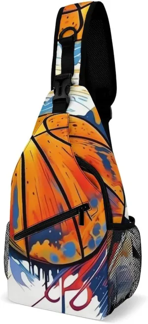 Sling Shoulder Backpack for Women Men Multipurpose Anti-Theft Casual Carrying Tote Case Crossbody Travel Bag Tactical Satchel, Basketball Painting Rucksack
