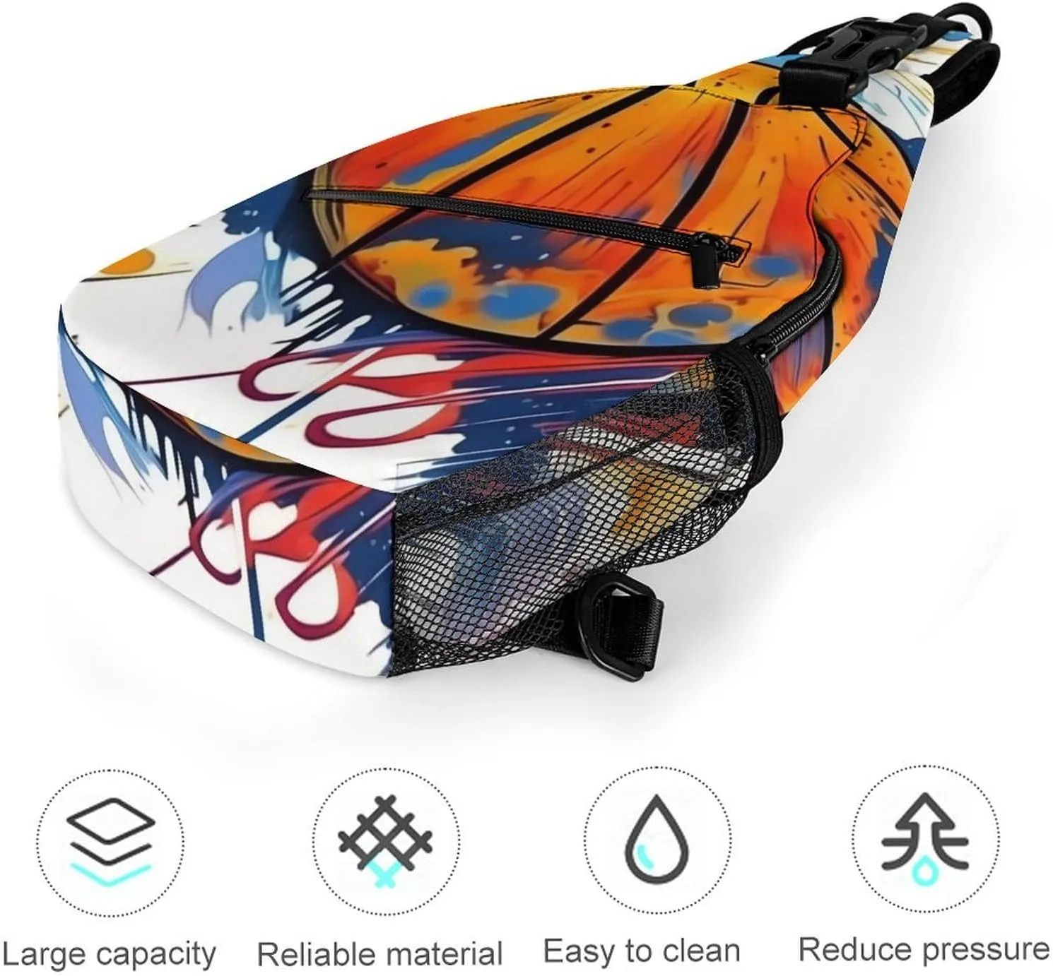 Sling Shoulder Backpack for Women Men Multipurpose Anti-Theft Casual Carrying Tote Case Crossbody Travel Bag Tactical Satchel, Basketball Painting Rucksack