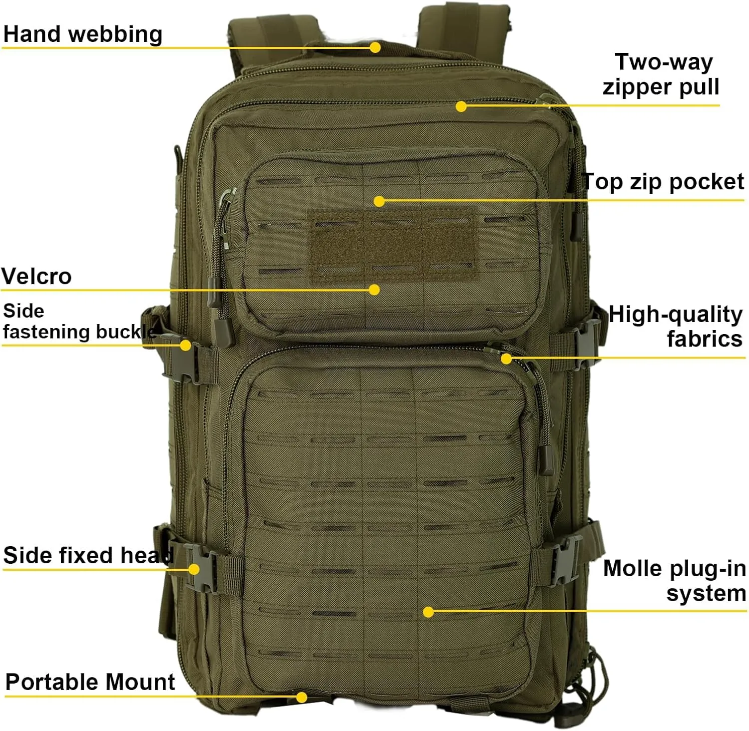 Small 40L Military Backpack Tactical Backpack Assault Pack Bug Out Bag with Molle for Hiking Rucksack Trekking (Green)