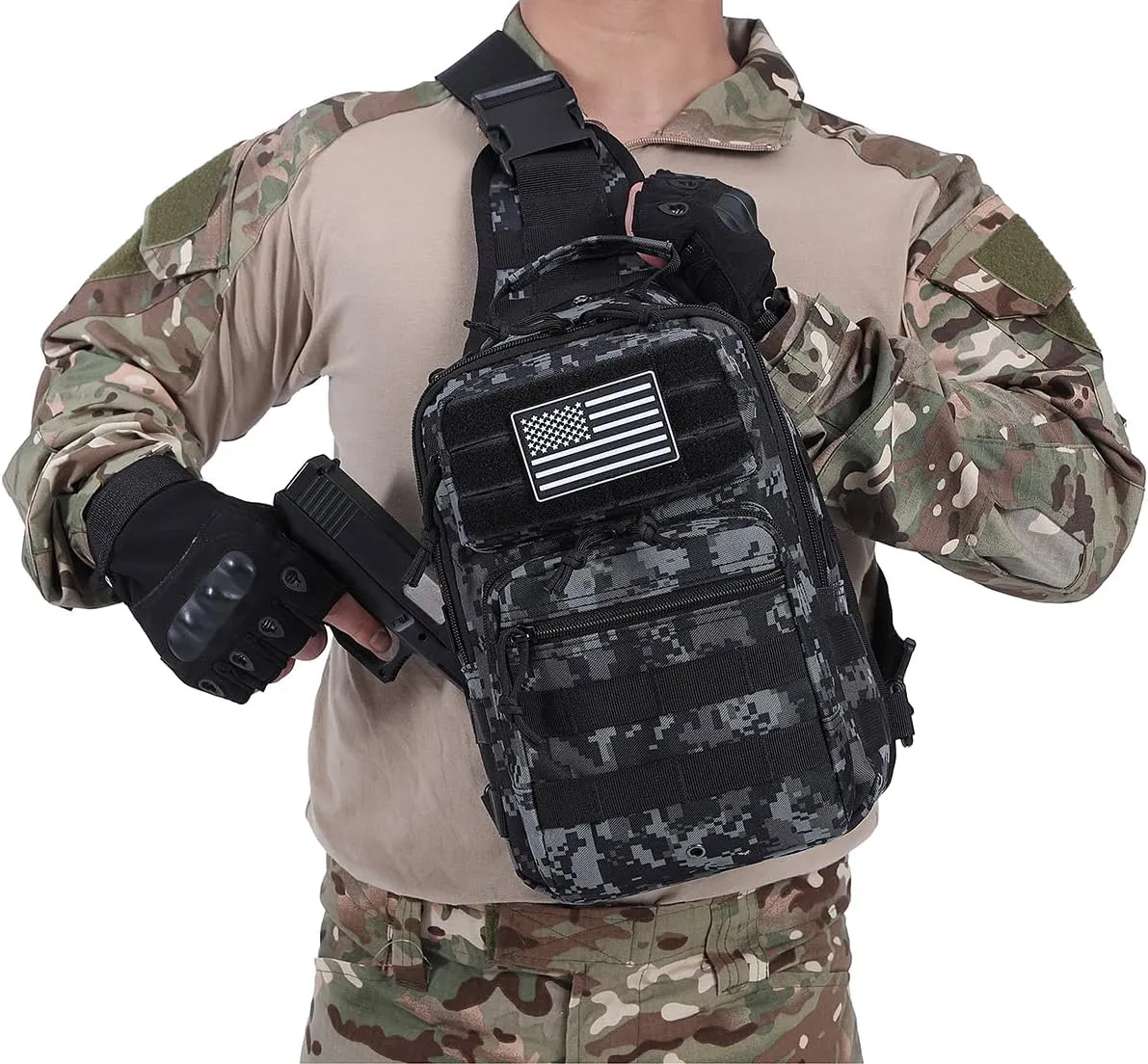 Small Tactical Military Backpack Sling Crossbody Holster Bag For Men CCW Sling Bag 10L
