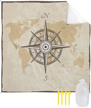 Smile Sunflower Beach Blanket, Compass Sail Rustic Beach Mat 108"x84" Large Picnic Blanket,Sandproof Waterproof Outdoor Beach Blankets for Travel Camping Hiking Beach Vacation