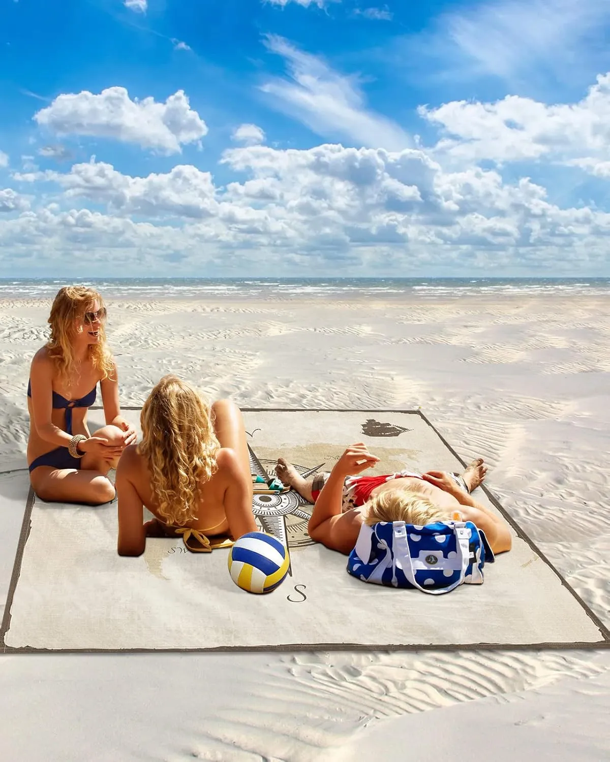 Smile Sunflower Beach Blanket, Compass Sail Rustic Beach Mat 108"x84" Large Picnic Blanket,Sandproof Waterproof Outdoor Beach Blankets for Travel Camping Hiking Beach Vacation