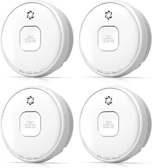 Smoke Detector, 10-Year Smoke Alarm with Photoelectric Sensor and Built-in 3V Lithum Battery, Fire Alarm with Test Button and Low Battery Warning, Fire Safety for Home, 4 Pack