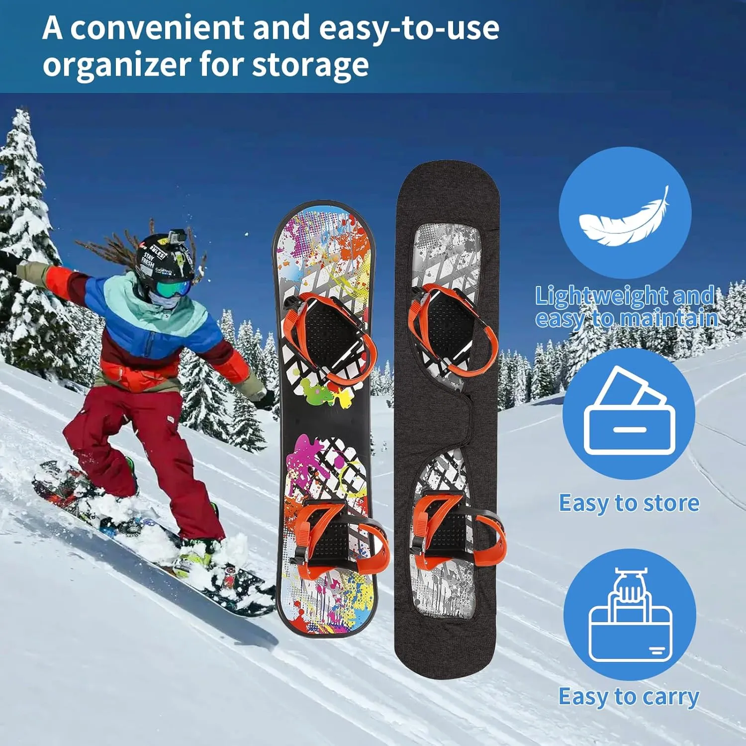 Snowboard Sleeve Cover Case,Adjustable Upgraded Snowboard Protection Cover,Snowboard Travel Sleeve Suitable for 140 to 155 Snowboards,Fit in Bag Storage Transport Protection