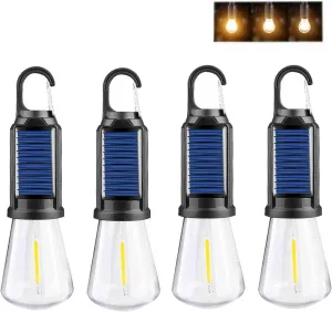 Solar Rechargeable Hooked Camping Light, Solar Tent Lights USB Rechargeable LED Camping Lantern, Outdoor Hanging Light Bulbs, Portable Outdoor Waterproof Emergency Light Bulb (Flat,4 PCS)