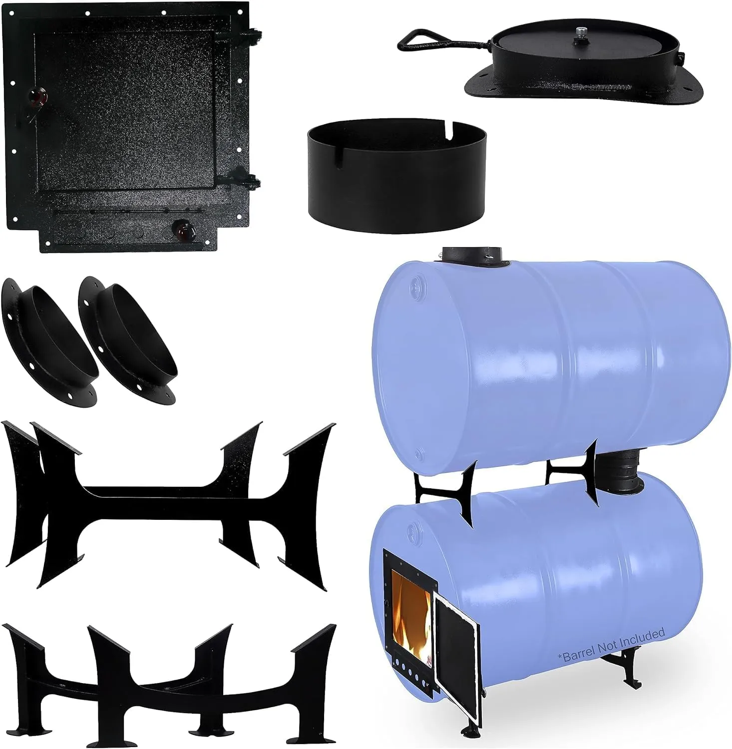 Sonret- Barrel stoves Kit with Double Barrel Wood Stove Kit – Perfect for 55 Gallon Drum - Fire Wood Camp Stove kit for Heating & Cooking