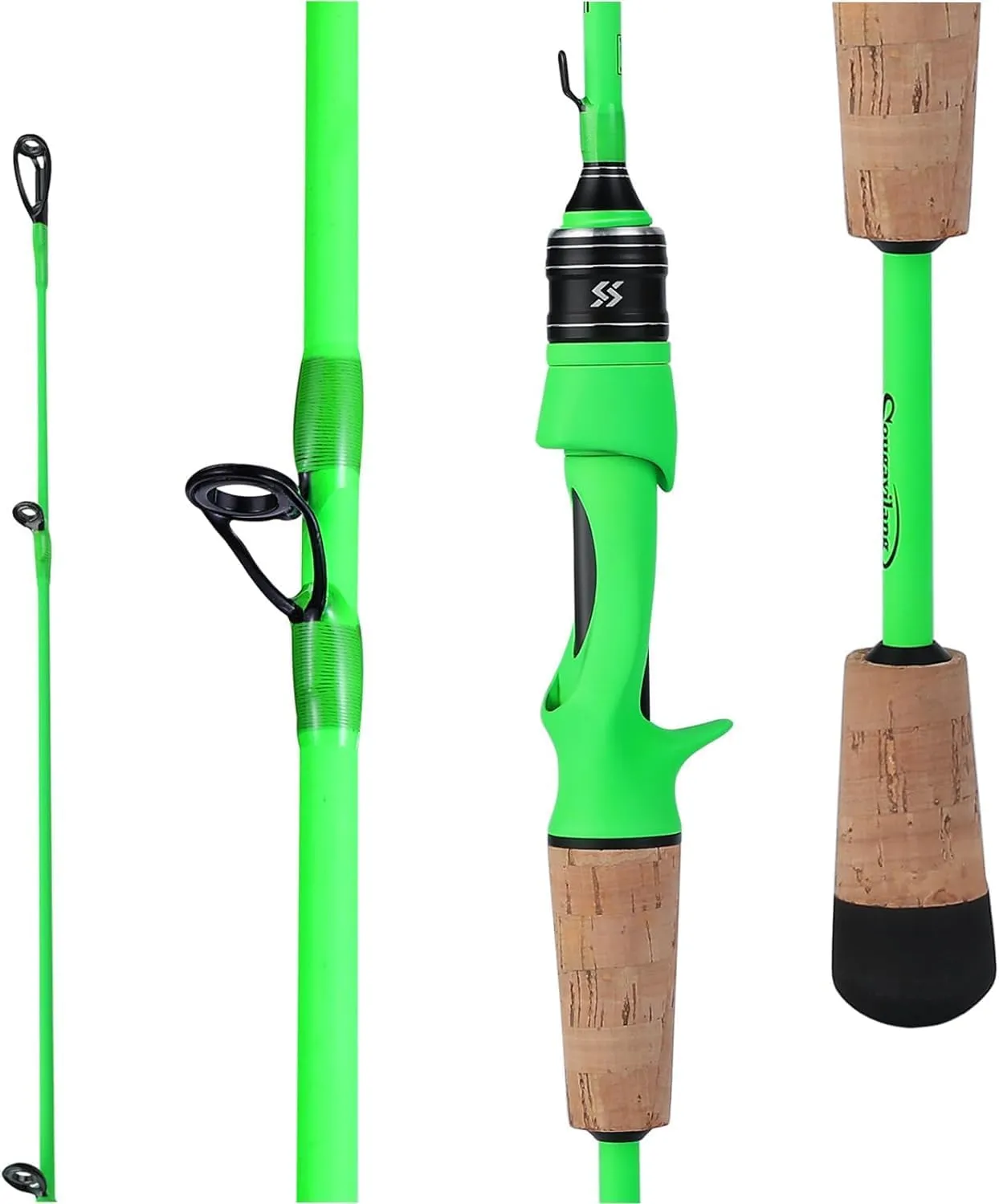Sougayilang Fishing Rods, 2-Section Carbon Fiber Spinning&Casting Rod with Comfortable Cork Handle Suit for Freshwater Saltwater Night Fishing Pole