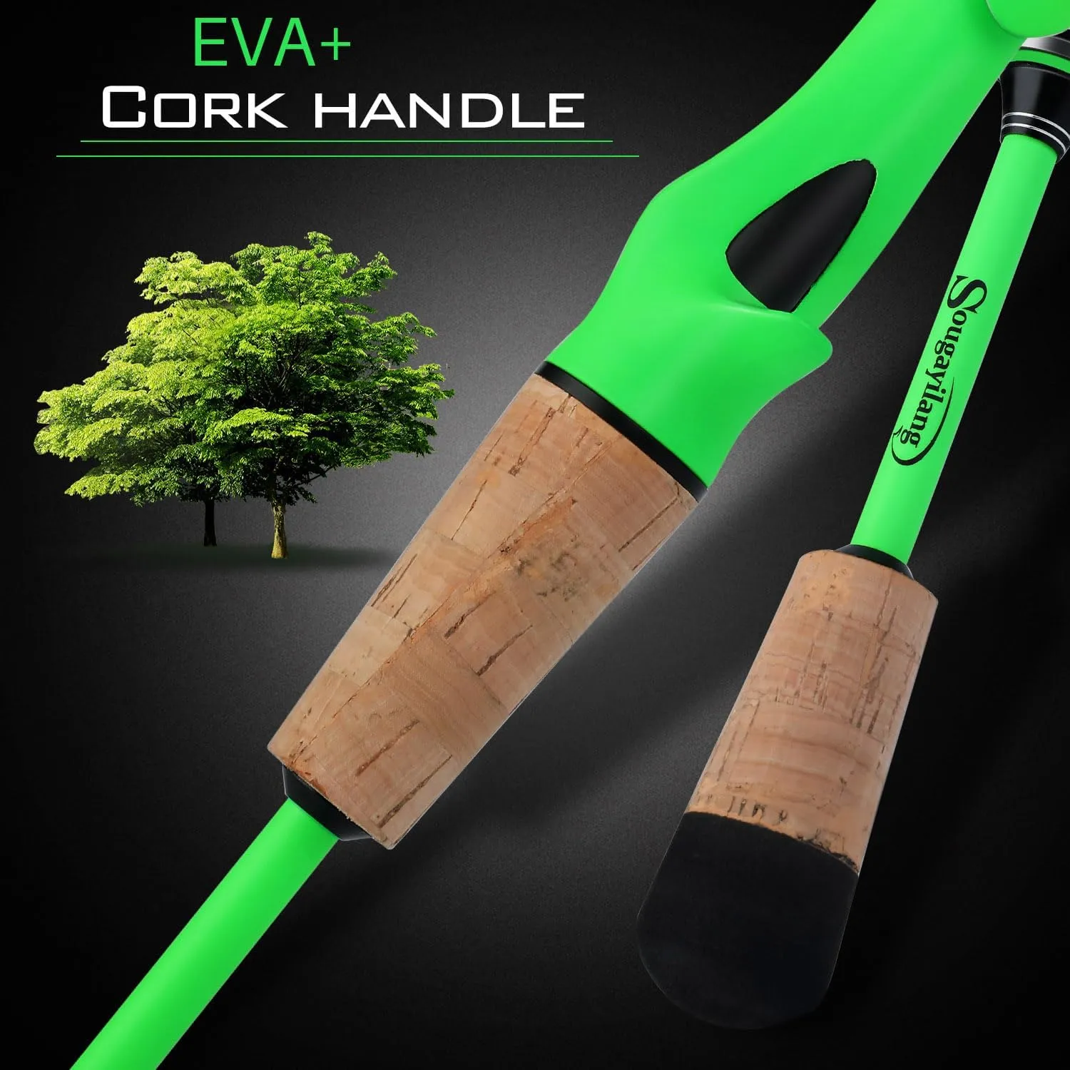 Sougayilang Fishing Rods, 2-Section Carbon Fiber Spinning&Casting Rod with Comfortable Cork Handle Suit for Freshwater Saltwater Night Fishing Pole