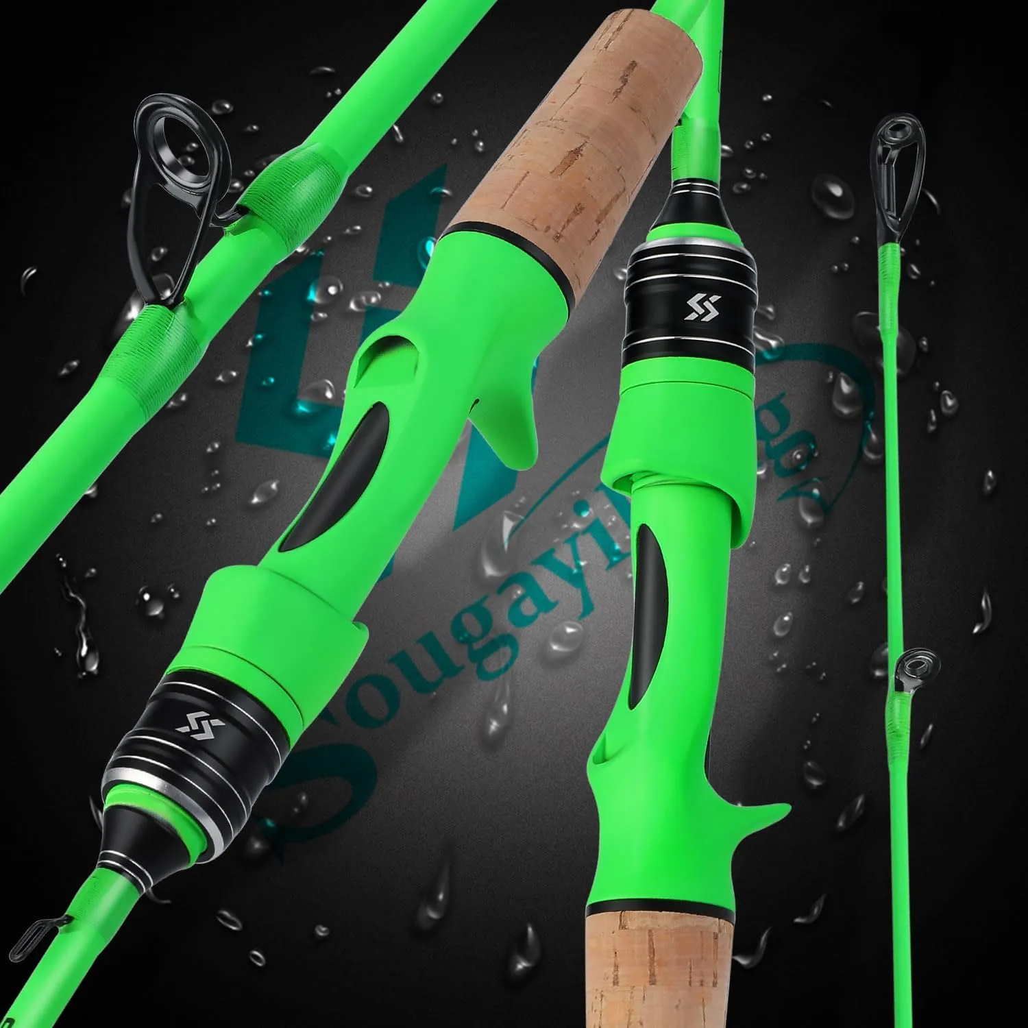 Sougayilang Fishing Rods, 2-Section Carbon Fiber Spinning&Casting Rod with Comfortable Cork Handle Suit for Freshwater Saltwater Night Fishing Pole