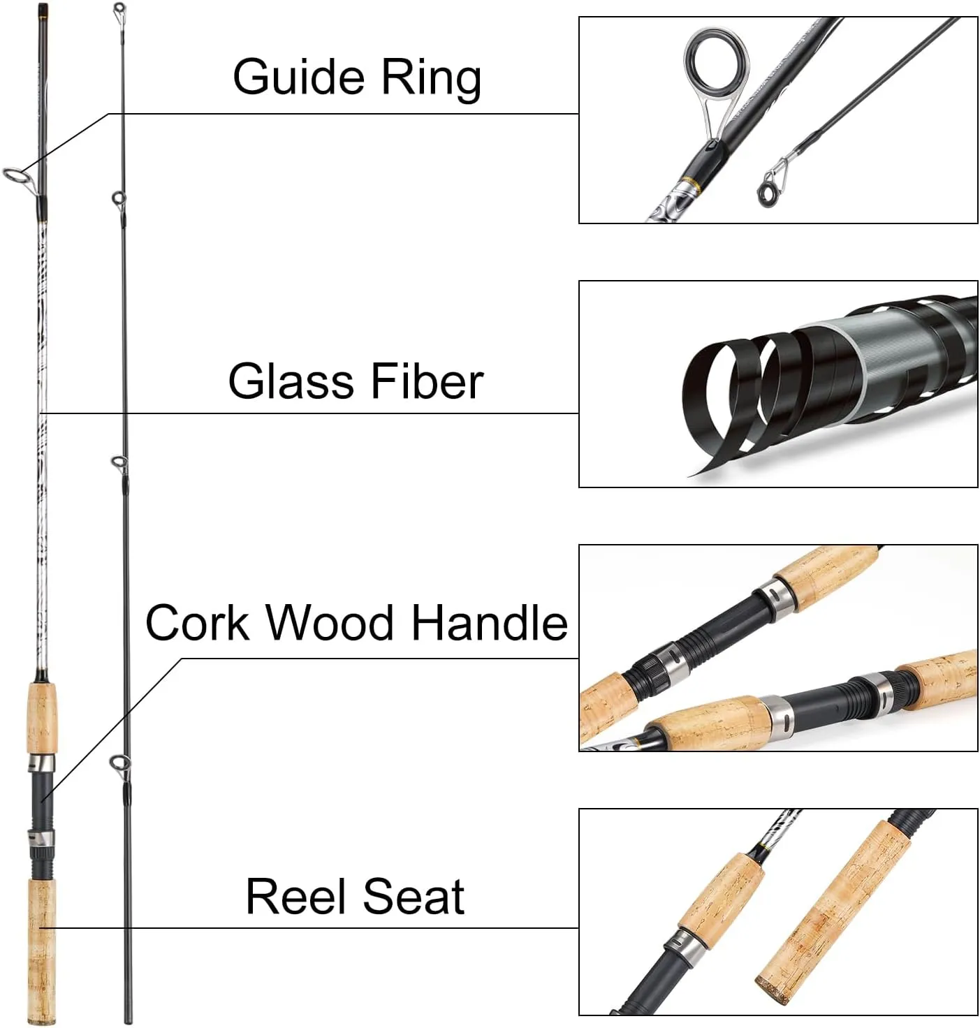 Sougayilang Spinning & Casting Rods, Strong Carbon&Glass Composite Fishing Rod with Stainless Steel Line Guides for Bass, Trout, Panfish, Catfish