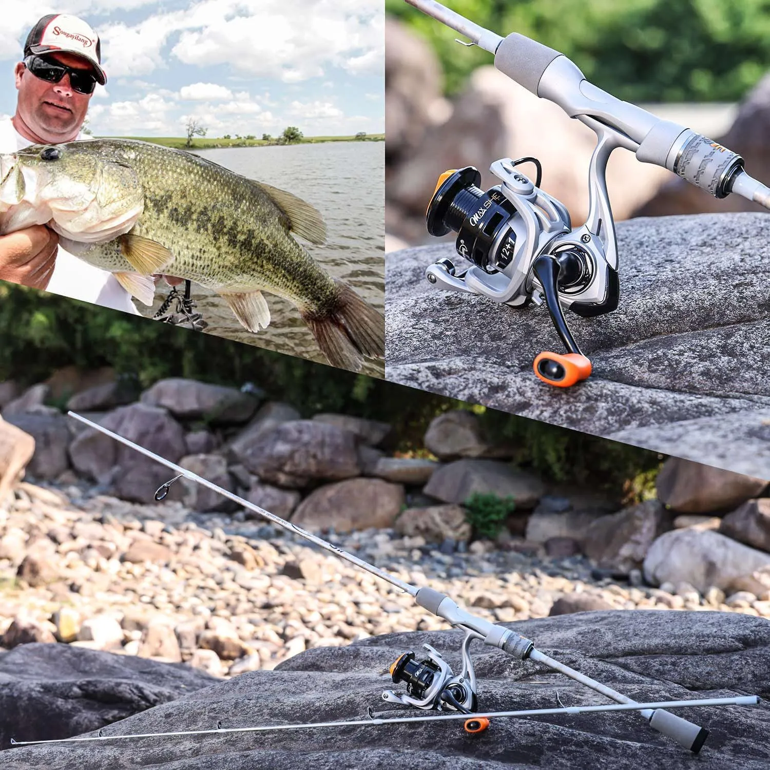 Sougayilang Spinning& Casting Fishing Rod Combos with Graphite 2Pc Blanks Fishing Reel for Bass Fishing