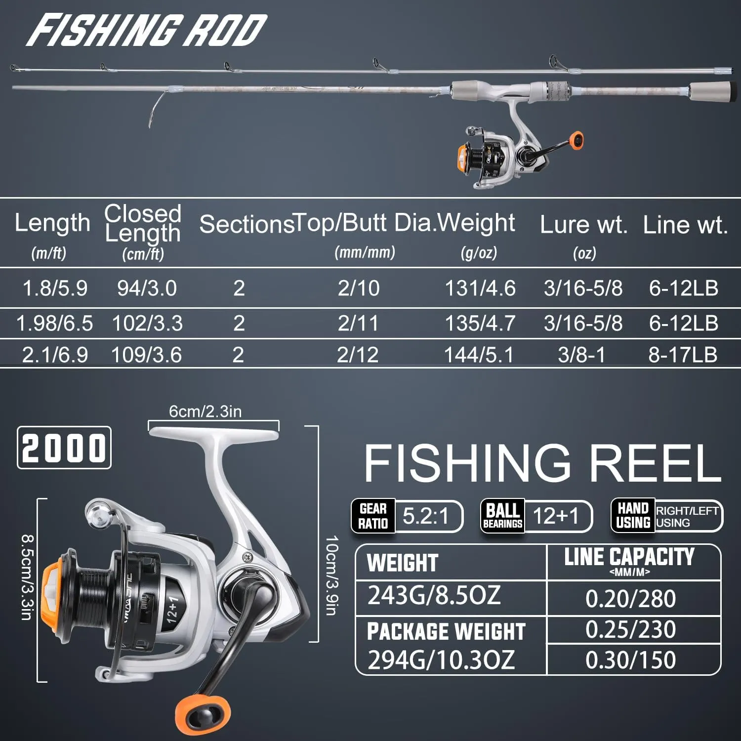 Sougayilang Spinning& Casting Fishing Rod Combos with Graphite 2Pc Blanks Fishing Reel for Bass Fishing