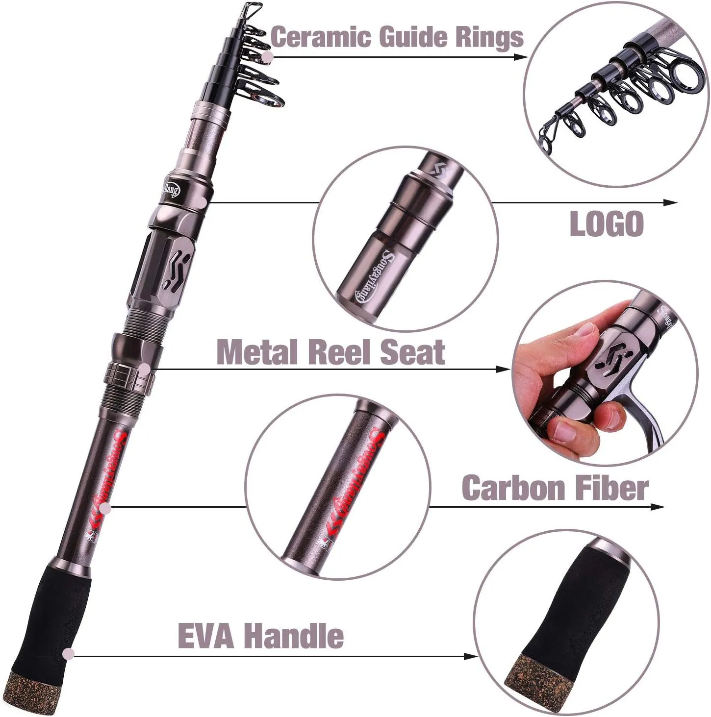 Sougayilang Telescopic Fishing Rod - 24 Ton Carbon Fiber,CNC Machined Reel Seat, Comfortable EVA Handle, Travel Fishing Rod for Bass Trout Fishing