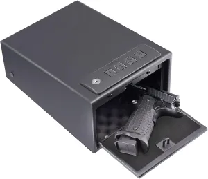 SOULYI Digital Gun Safe For Pistols With Two Quick Access,Handgun Safe With Pop Up Door,Safety Device With Keypad Storing Firearms Ammunition Money Valuables For Home Cabinet Car Under Bed Use