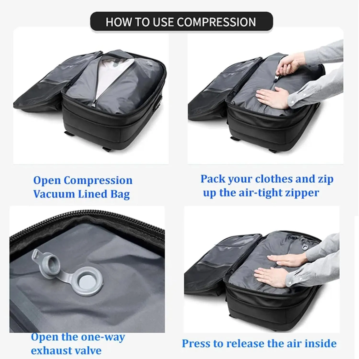 Space Vac Pro Backpack, Vacuum Backpack Travel with Pump, 60l Large-Capacity Travel Expandable with Compression (Grey)