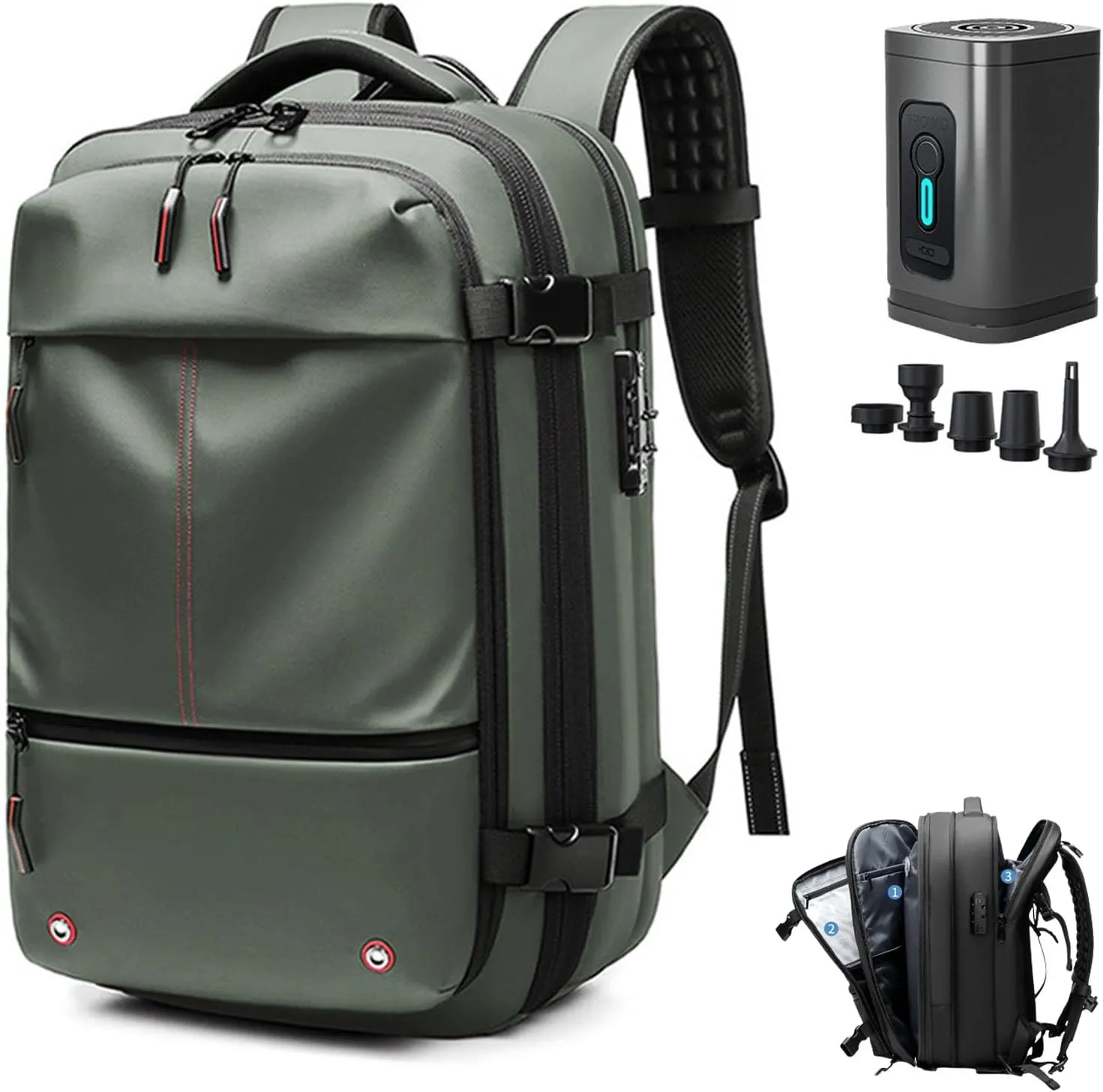 Spacevac Pro Backpack, Space Vac Pro Vacuum Compression Travel Backpack, Multifunctional Expandable Large Capacity Travel Backpack with Pump (Green Vacuum Pump)
