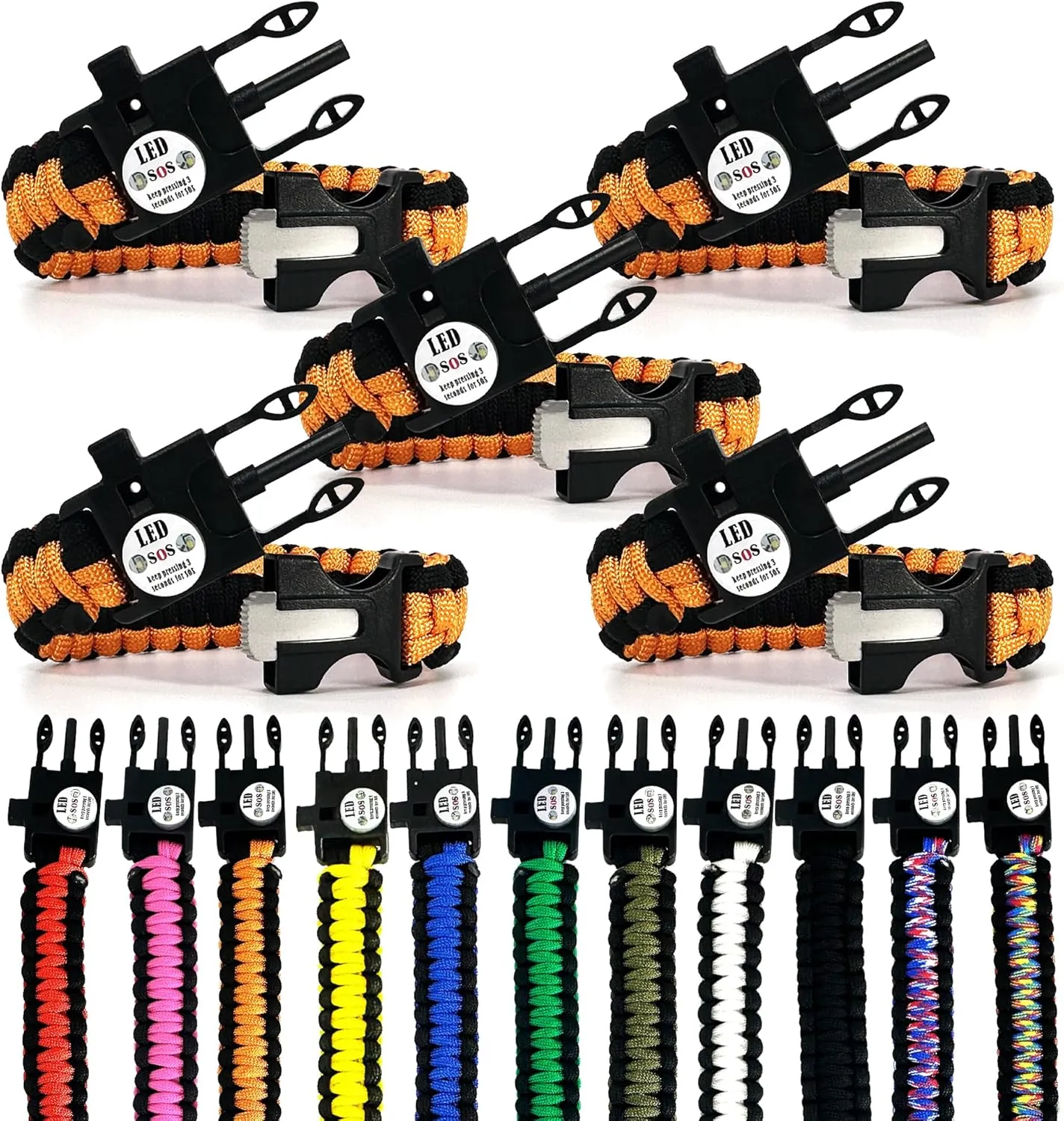 Spark and Shine Paracord Bracelet - Orange - Bright LED SOS Light and Ferro Rod with Scraping Tool - Emergency Survival Whistle - 550 Paracord - Perfect Tool for The Outdoors (5)