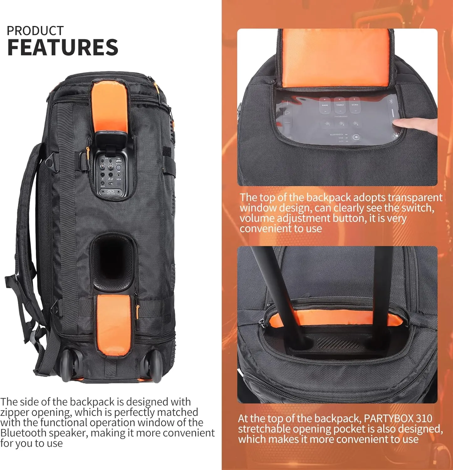 Speaker Bag Rugged Carry Case Compatible with JBL Party Box Series, Portable Speaker Carry Tote Backpack (for JBL Partybox 310 Bag)
