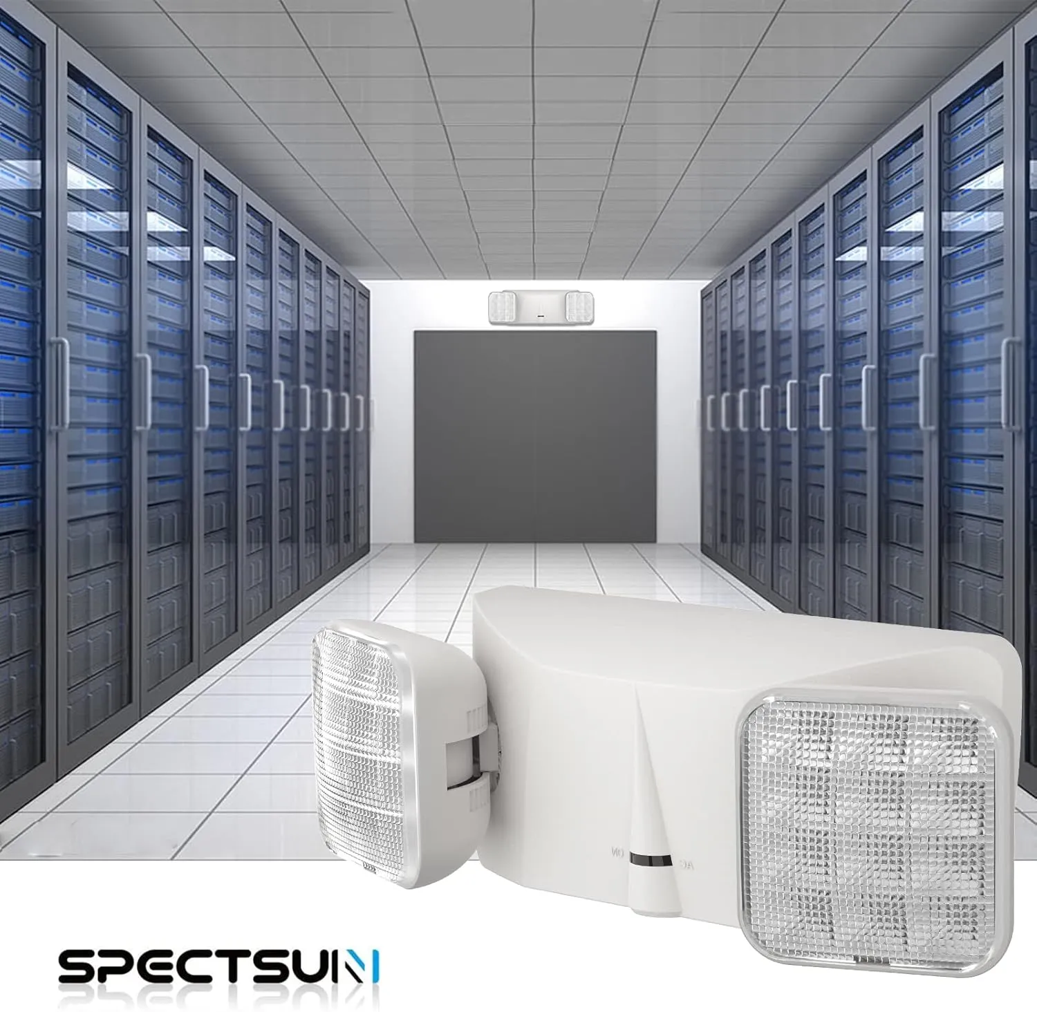 SPECTSUN 1 Pack Led Emergency Lighting White, Adjustable Square Head Emergency Light with Battery, 90 Minutes, Wall Mount, Hard Wired, 120-277VAC, Fire Resistant