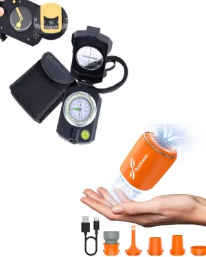 Sportneer Compass Hiking Survival Hiking Military Grade with Inclinometer Waterproof   Tiny Portable Air Pump with Camping Light for Camping Hiking with Storage Bag